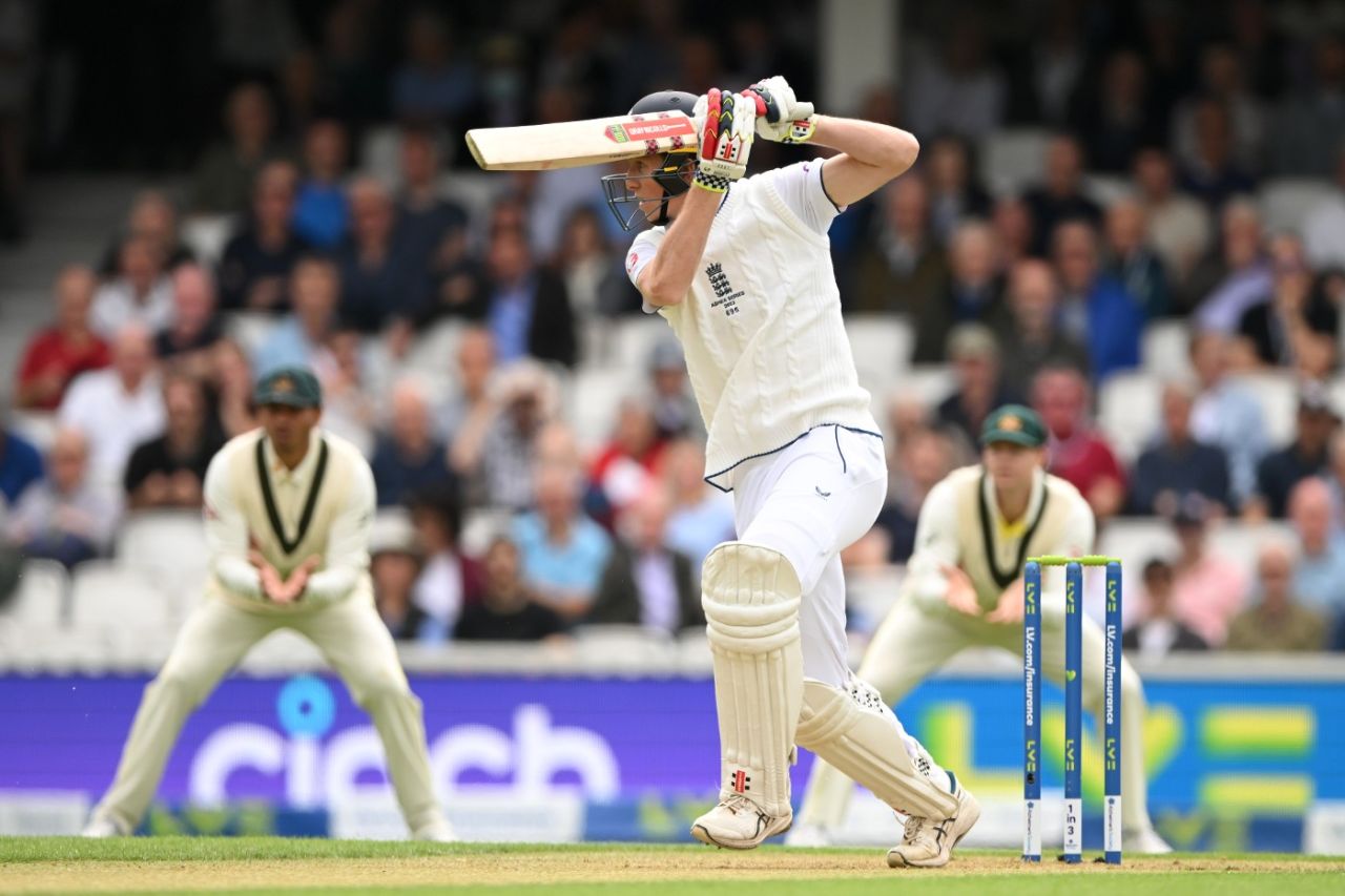 Zak Crawley drives through the covers, England vs Australia, 5th men's Ashes Test, The Oval, 1st day, July 27, 2023