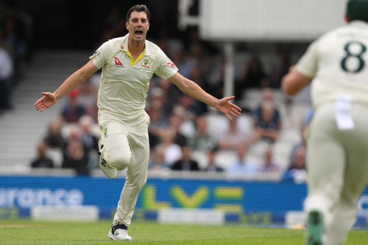 Pat Cummins celebrates the wicket of Zak Crawley, England vs Australia, 5th men's Ashes Test, The Oval, 1st day, July 27, 2023