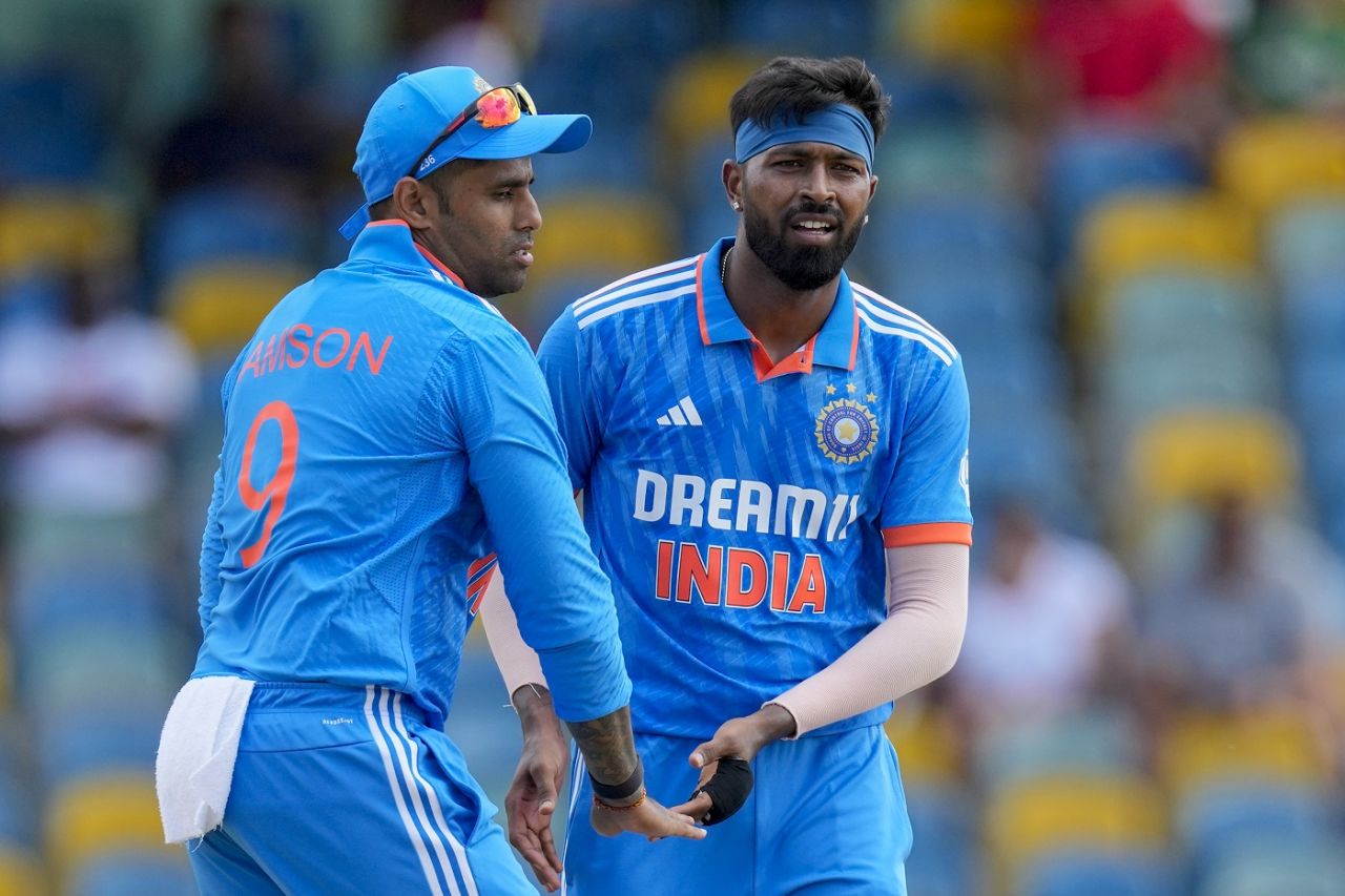 Hardik Pandya had Kyle Mayers caught at mid-on, West Indies vs India, 1st ODI, Bridgetown, July 27, 2023