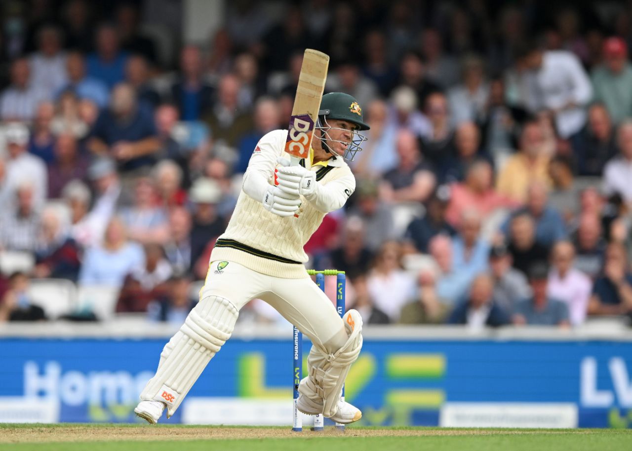 David Warner cuts through the covers for four, England vs Australia, 5th men's Ashes Test, The Oval, 1st day, July 27, 2023