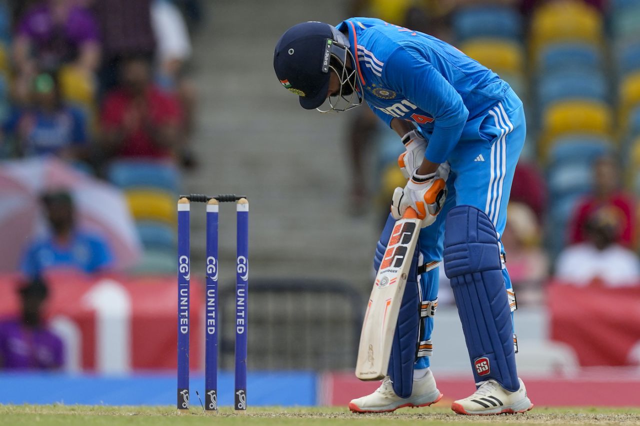 Ravindra Jadeja is disappointed after being dismissed, West Indies vs India, 2nd ODI, Bridgetown, July 29, 2023