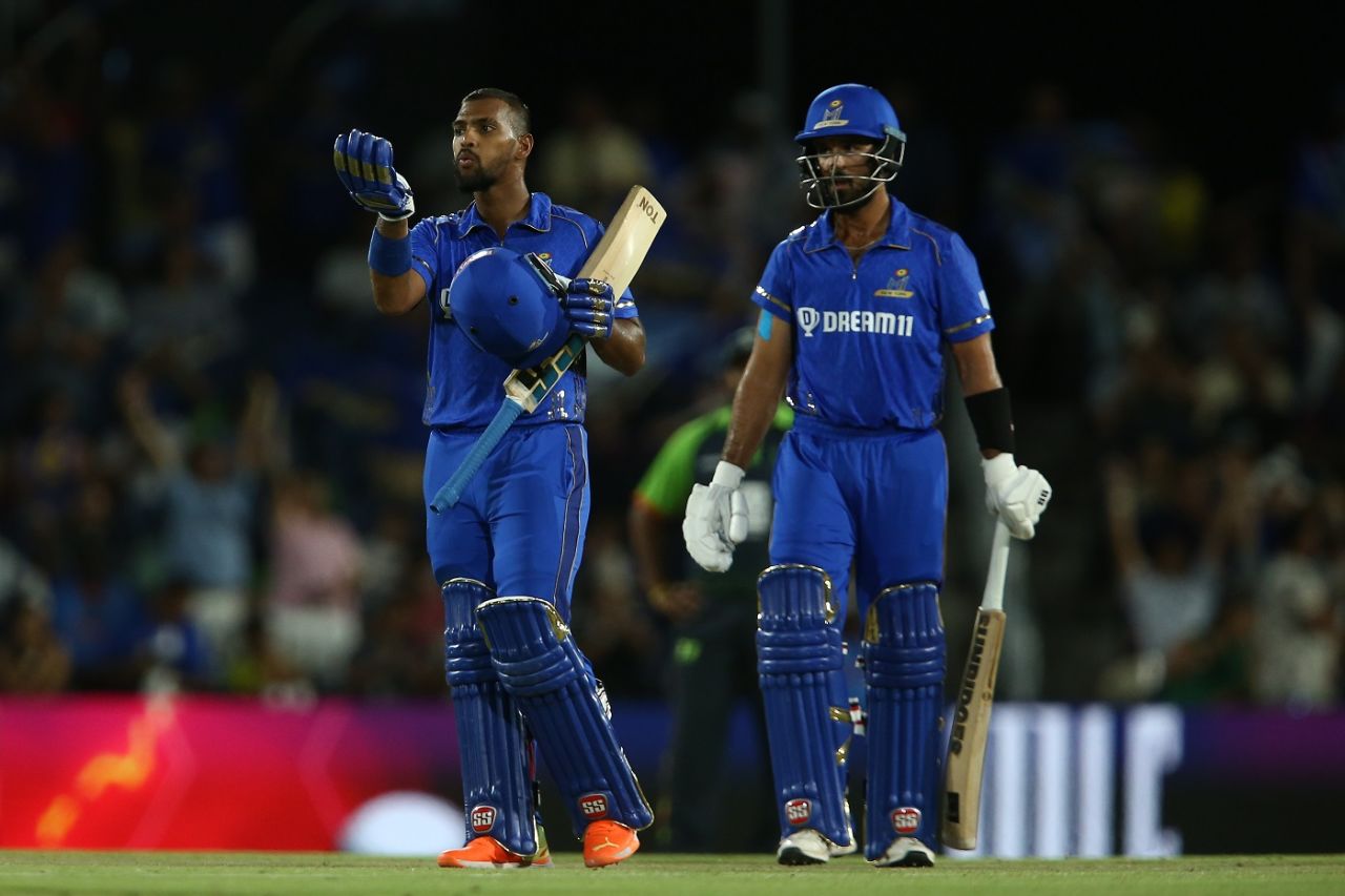 Nicholas Pooran celebrates his half-century, MI New York vs Seattle Orcas, MLC final, Dallas, July 30, 2023