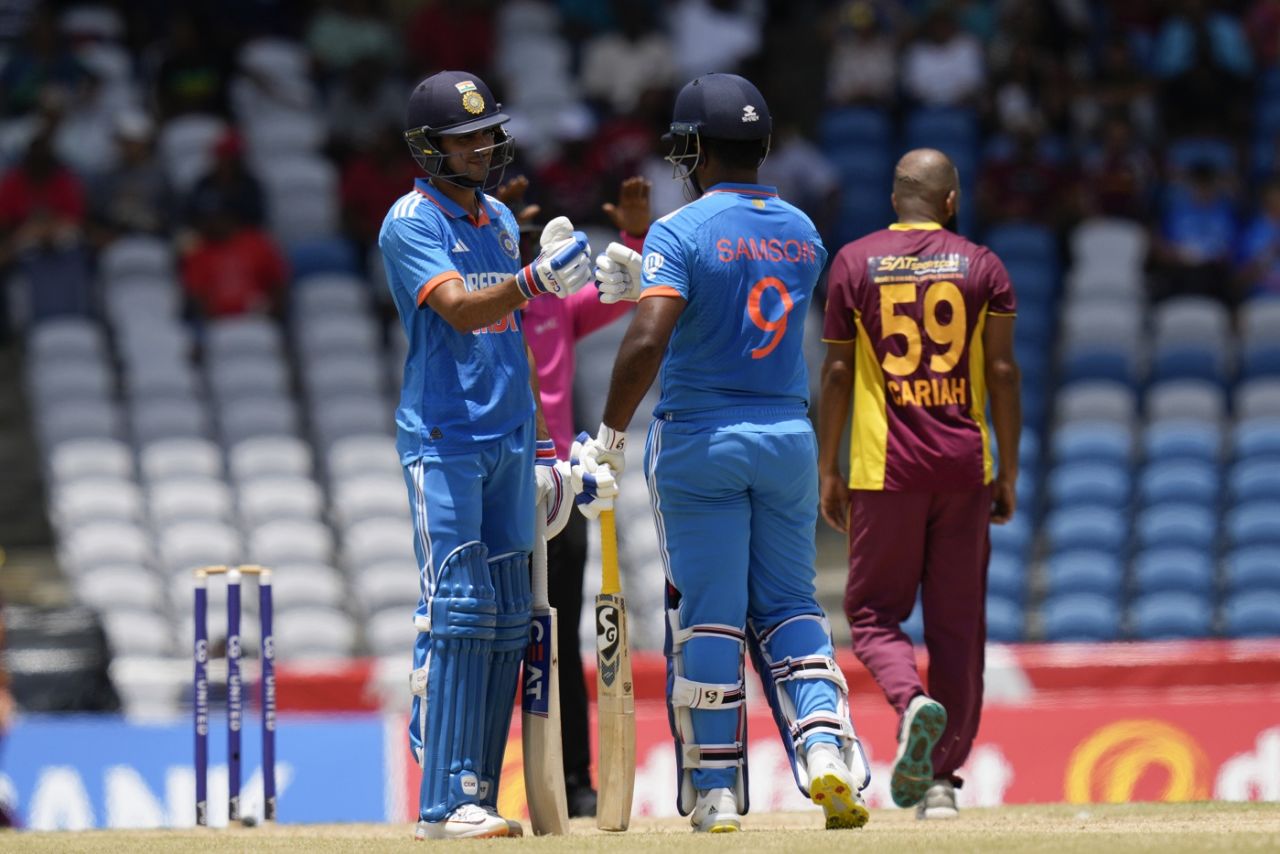 Shubman Gill and Sanju Samson put on a 69-run stand off just 53 deliveries, West Indies vs India, 3rd ODI, Tarouba, August 1, 2023
