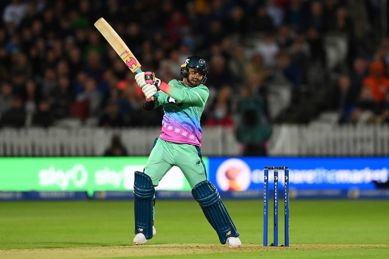 Sunil Narine flashes through the off side, Oval Invincibles vs London Spirit, The Hundred Men's Competition, Lord's, August 2, 2023