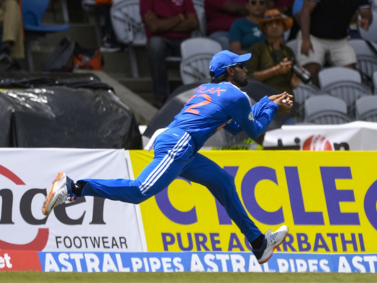Tilak Varma took a brilliant running catch on debut, West Indies vs India, 1st T20I, Tarouba, August 3, 2023