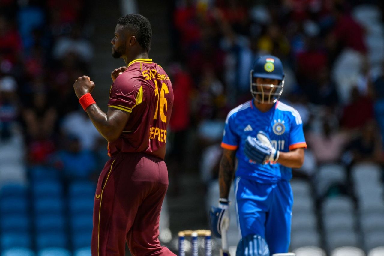 Romario Shepherd took out Tilak Varma, West Indies vs India, 1st T20I, Tarouba, August 3, 2023