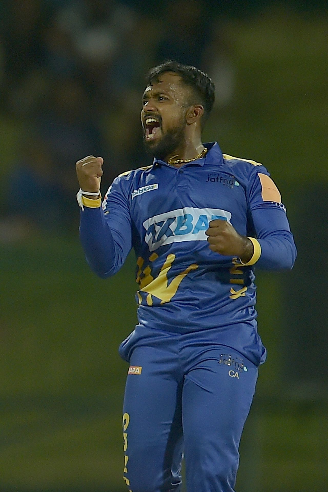 Charith Asalanka celebrates after getting rid of Bhanuka Rajapaksa for a first-ball duck, Galle Titans vs Jaffna Kings, Lanka Premier League 2023, August 4, 2023