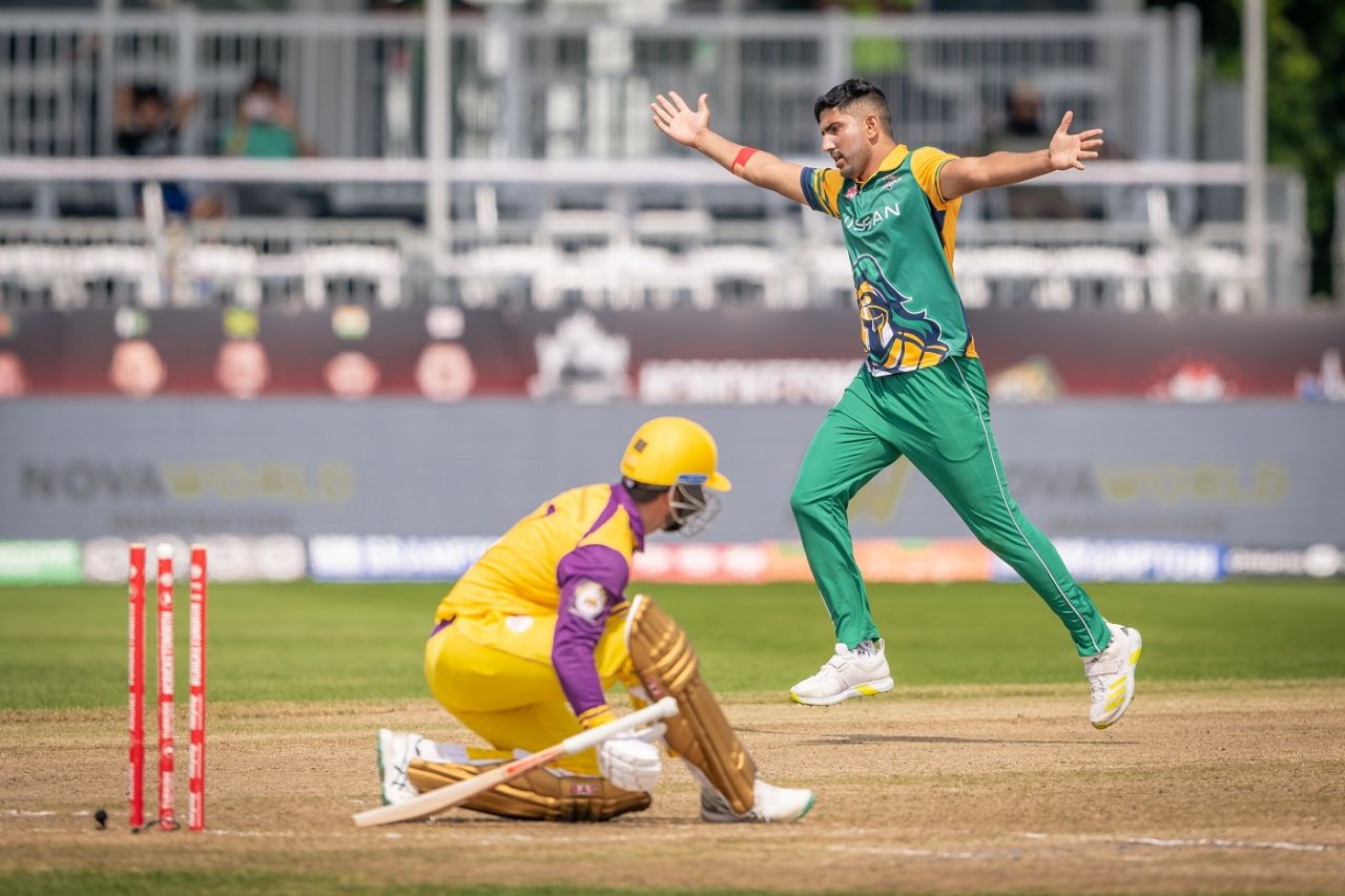 Junaid Siddique finished with figures of 4 for 22, Surrey Jaguars vs Vancouver Knights, Global T20 Canada, Qualifier 1, Brampton, August 04, 2023