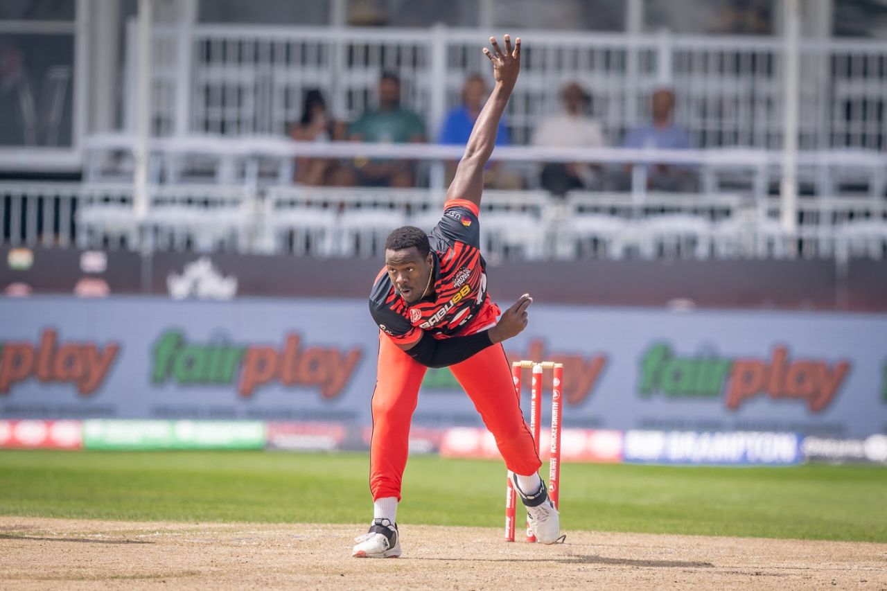 Carlos Brathwaite struck twice in the Eliminator, Brampton Wolves vs Montreal Tigers, Global T20 Canada, Eliminator, Brampton, August 04, 2023