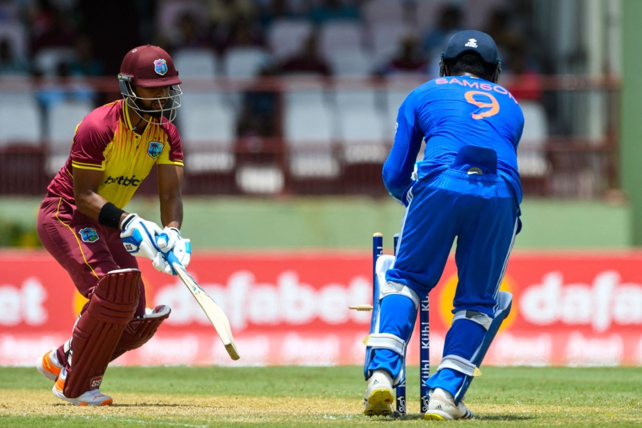 Sanju Samson stumps Nicholas Pooran off Kuldeep Yadav, West Indies vs India, 3rd T20I, Providence, August 8, 2023