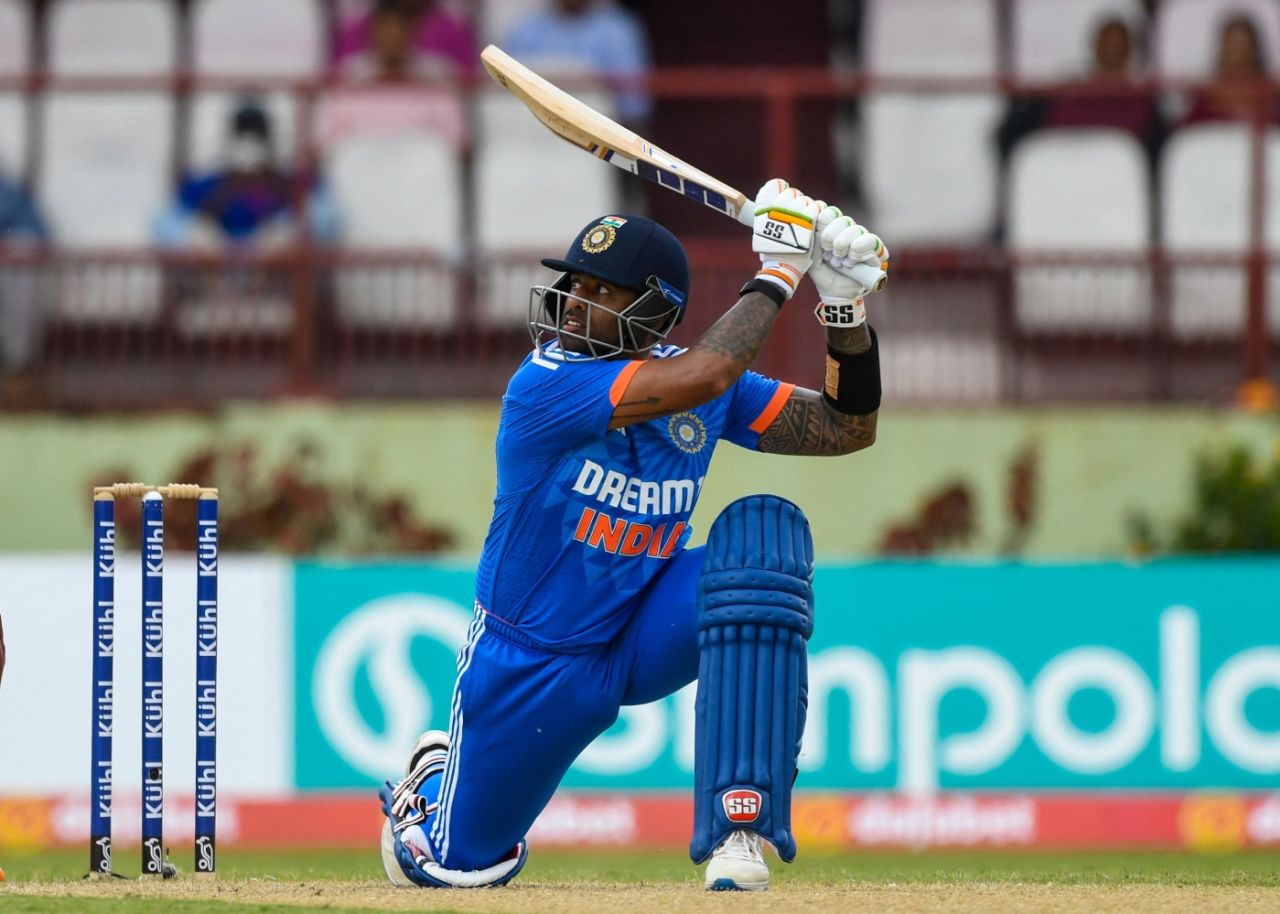 Suryakumar Yadav brought up his half-century in 23 balls, West Indies vs India, 3rd T20I, Providence, August 8, 2023
