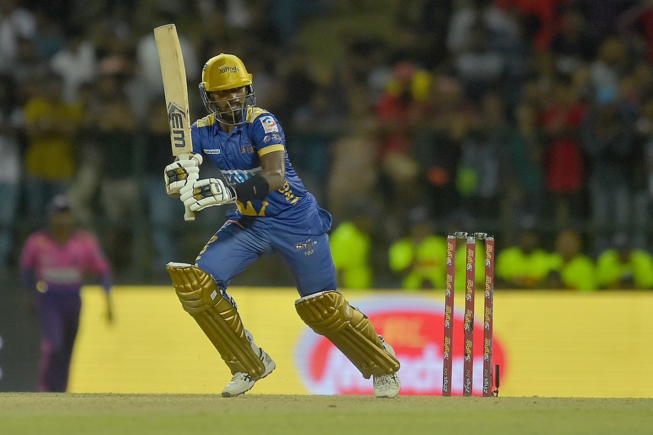 Nishan Madushka plays on the leg side, Colombo Strikers vs Jaffna Kings, Pallekele, Lanka Premier League, August 8, 2023