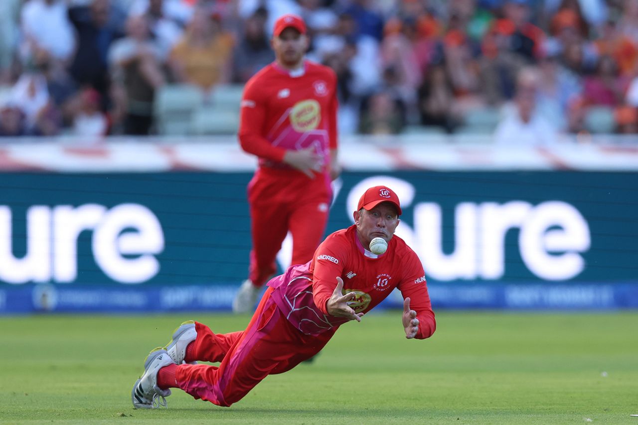 Roelof van der Merwe catches Moeen Ali, Men's Hundred, Birmingham Phoenix Men vs Welsh Fire, Edgbaston, August 10, 2023
