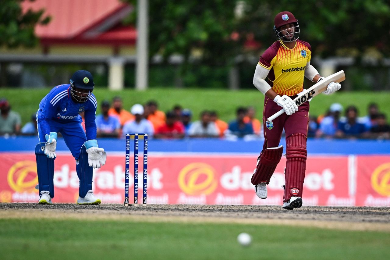 Brandon King takes off for a single, West Indies vs India, 5th men's T20I, Lauderhill, August 13, 2023