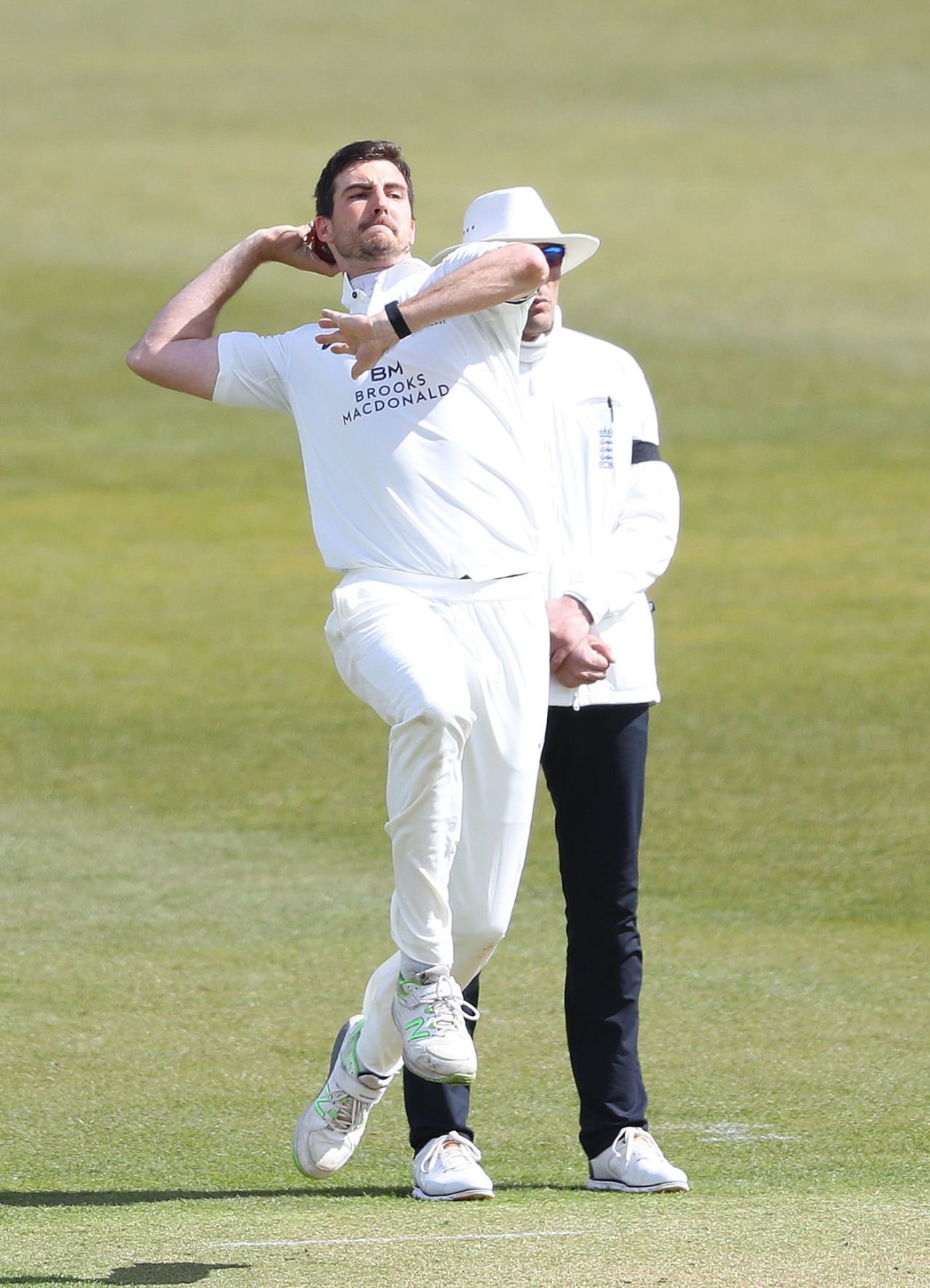 Steven Finn of Middlesex bowls against Hampshire, Cardiff, April 15, 2021