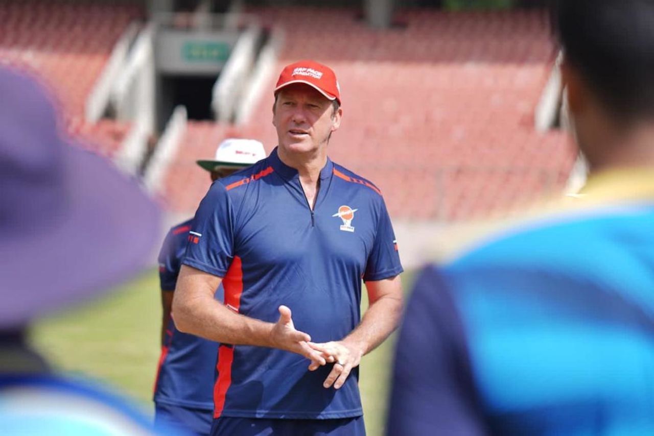 Glenn McGrath speaks at the MRF pace foundation in Kerala, 16 August, 2023
