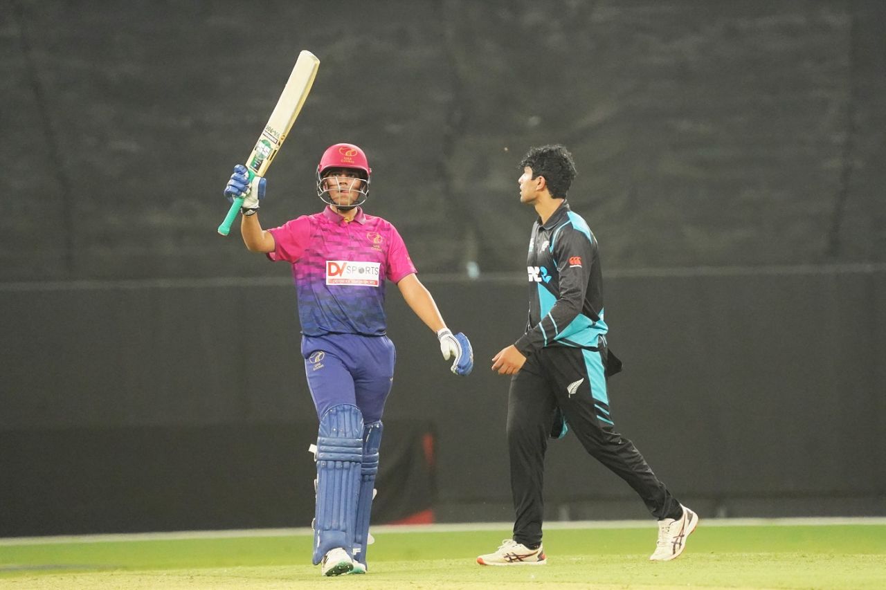 Aryansh Sharma scored 60 off 43 balls, UAE vs New Zealand, 1st T20I, Dubai, August 17, 2023
