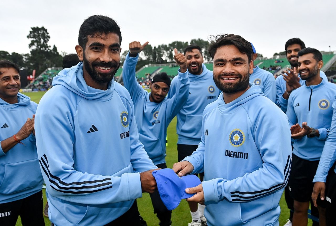 Rinku Singh receives his maiden international cap from Jasprit Bumrah, Ireland vs India, 1st T20I Malahide, August 18, 2023