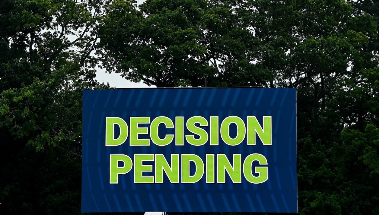 "Decision Pending," reads the big screen, Ireland vs India, 1st T20I Malahide, August 18, 2023