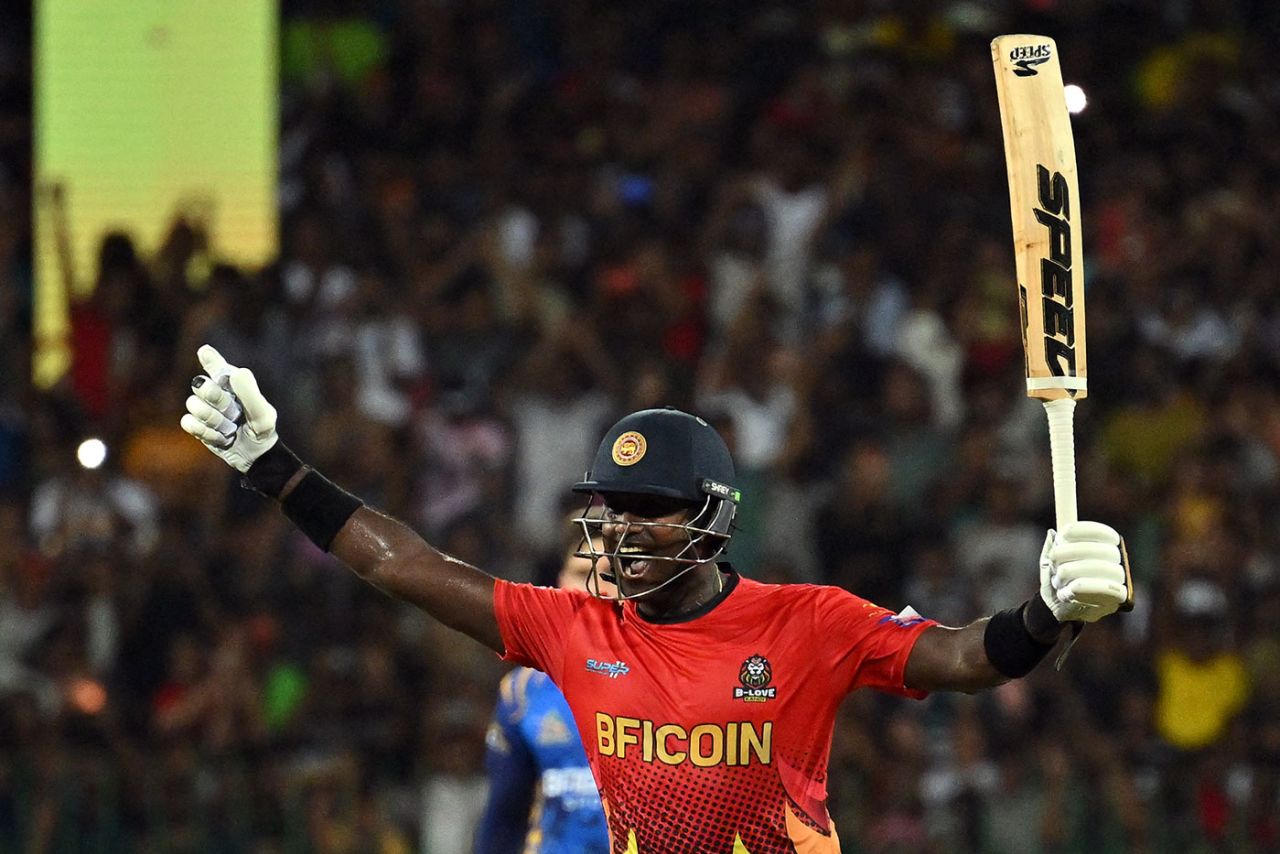 Angelo Mathews celebrates the winning moment, Dambulla Aura vs B-Love Kandy, LPL 2023, final, R Premadasa Stadium, Colombo, August 20, 2023