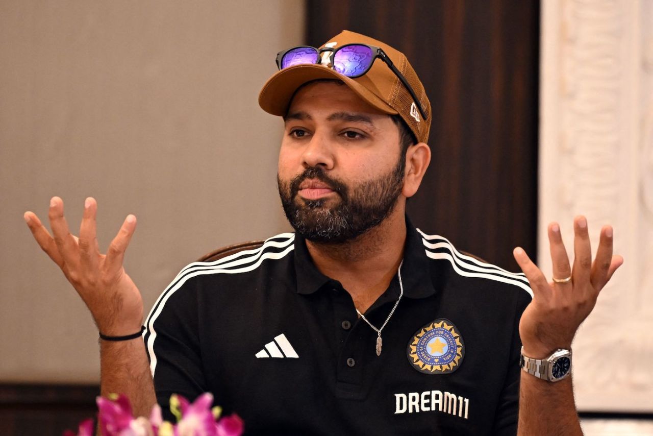 Rohit Sharma speaks during a press conference after India's Asia Cup squad was announced, Delhi, August 21, 2023