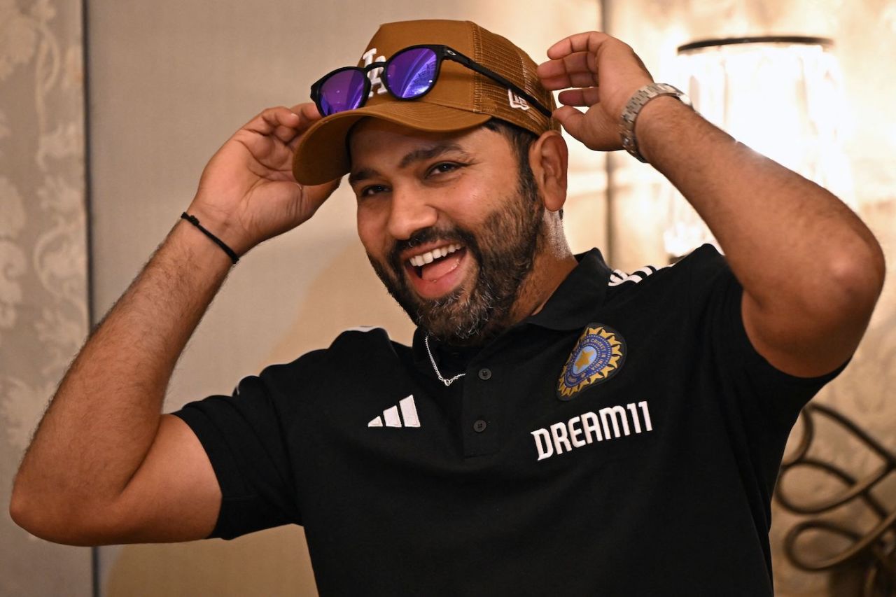 Rohit Sharma strikes a pose at a press conference to announce India's Asia Cup squad, Delhi, August 21, 2023
