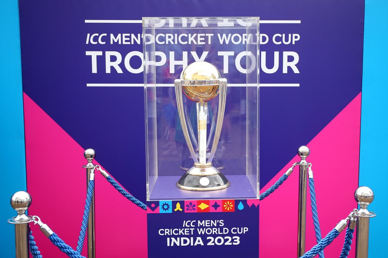 The ICC Men's ODI World Cup on display in Leeds while on tour, Leeds, August 22, 2023