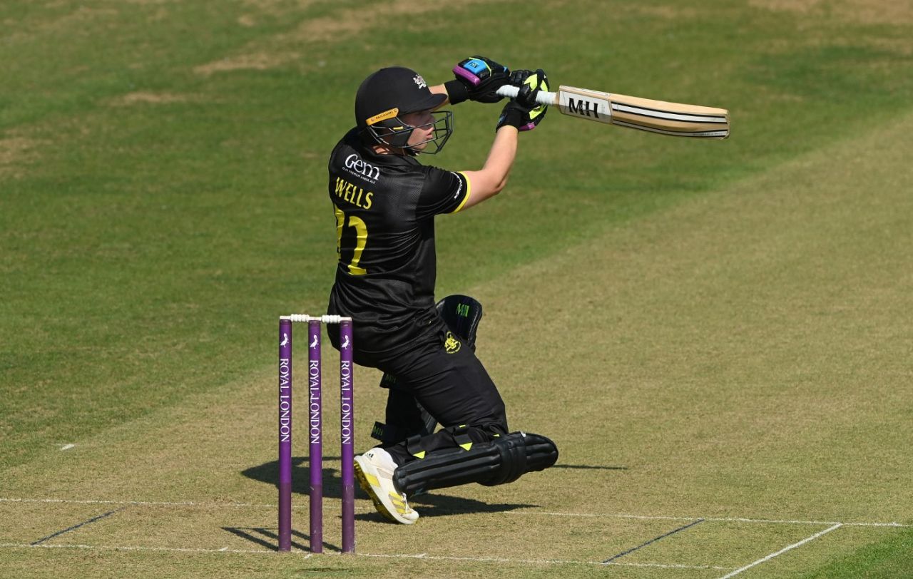 Ben Wells opens the face on a drive through the covers, Gloucestershire vs Nottinghamshire, One-Day Cup, August 2023