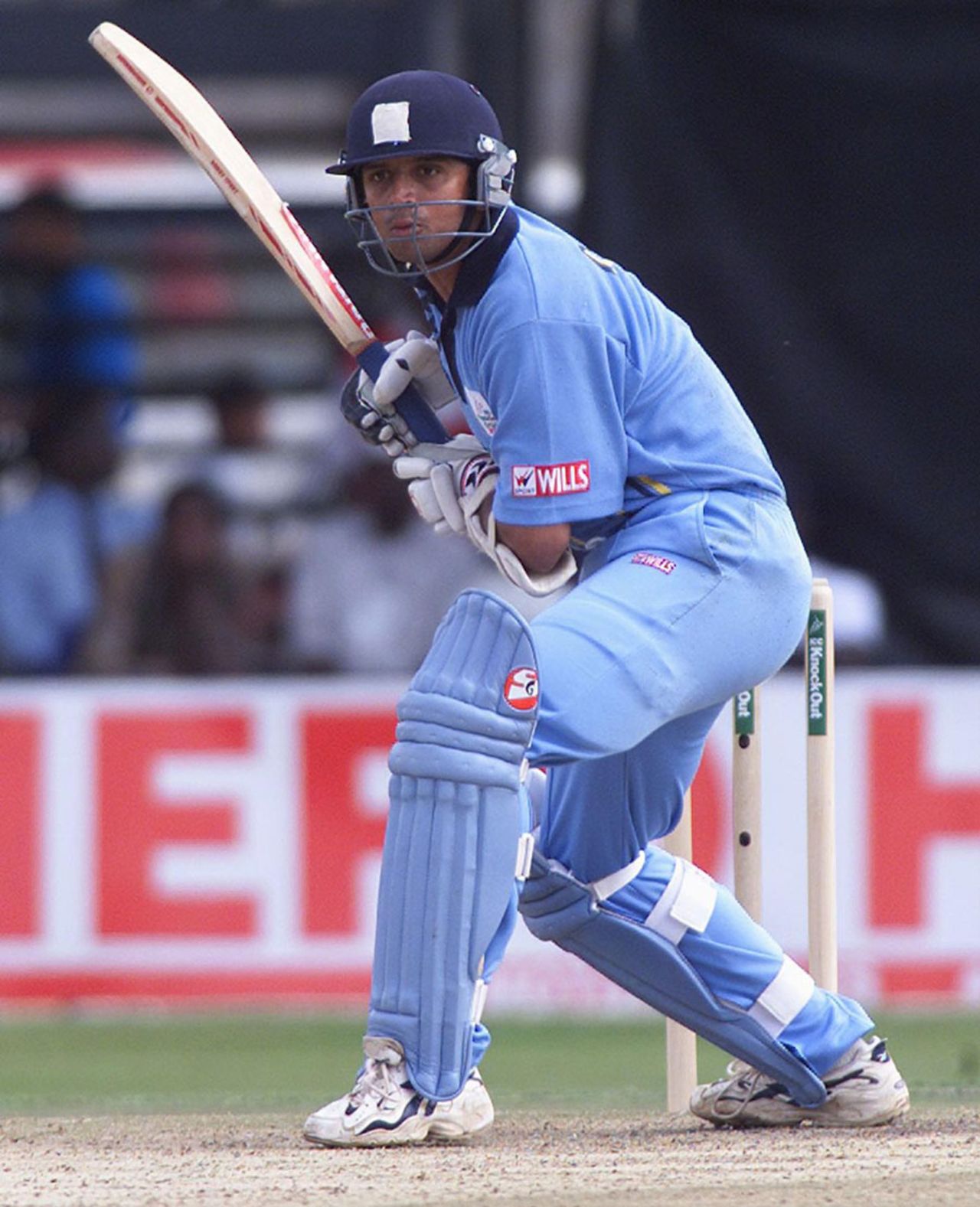 India's batsman Rahul Dravid prepares to play the ball from Kenyan Tony Sunji during the opening game of the ICC KnockOut. Kenya went out for 208 runs for 8 in 50 over. ICC KnockOut, 2000/01, Preliminary Quarter Final, Kenya v India, Gymkhana Club Ground, Nairobi, 3 October 2000.