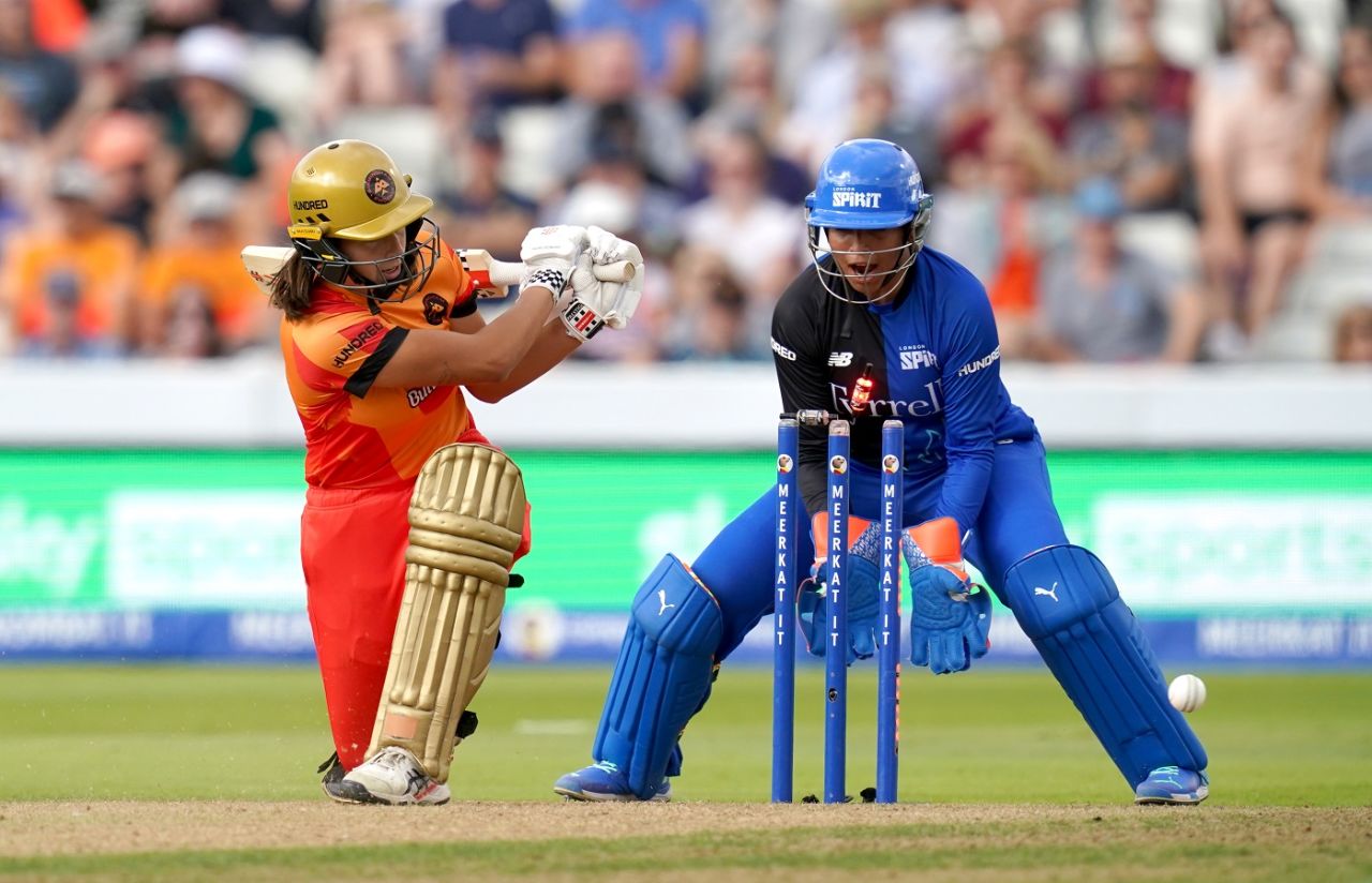 Tess Flintoff was cleaned up by Charlie Dean, Birmingham Phoenix vs London Spirit, The Women's Hundred, Birmingham, August 24, 2023