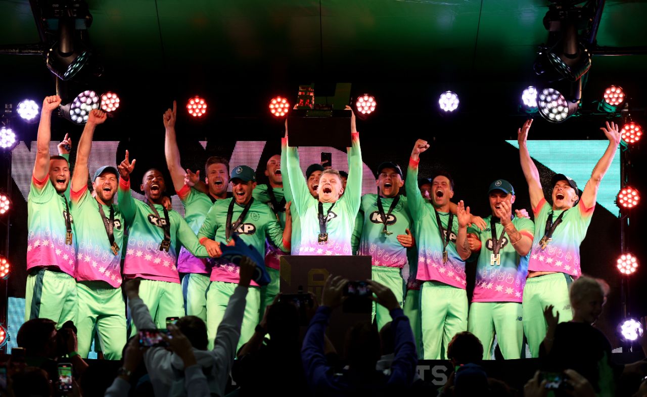 Sam Billings lifts the Men's Hundred trophy after Oval Invincibles' victory, Oval Invincibles vs Manchester Originals, Men's Hundred final, Lord's, August 27, 2023