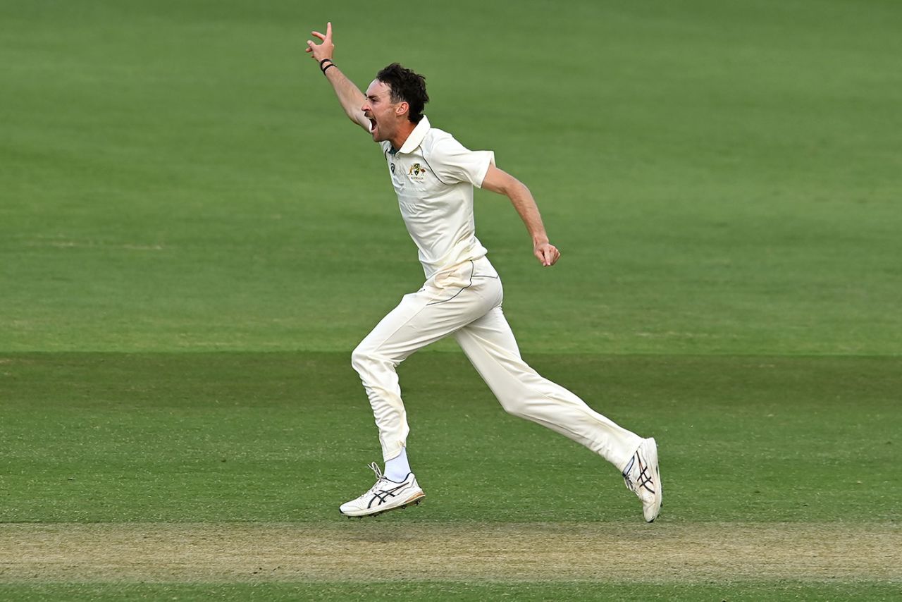 Jordan Buckingham claimed the first wicket of the second innings, Australia A vs New Zealand A, 1st four-day game, Allan Border Field, August 29, 2023
