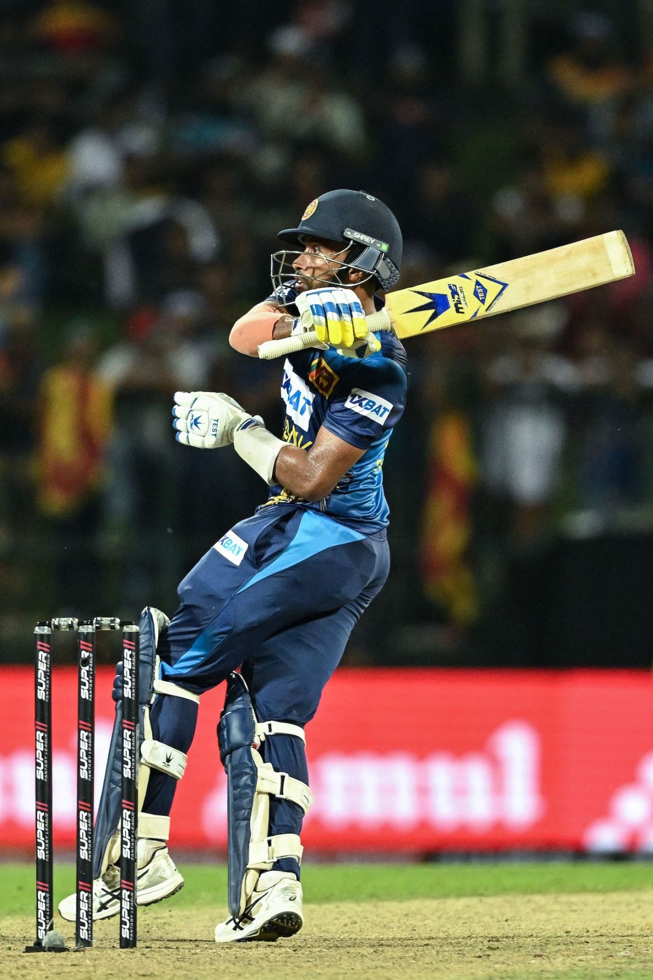 Sadeera Samarawickrama plays a one-handed pull, Sri Lanka vs Bangladesh, Asia Cup, Pallekele, August 31, 2023