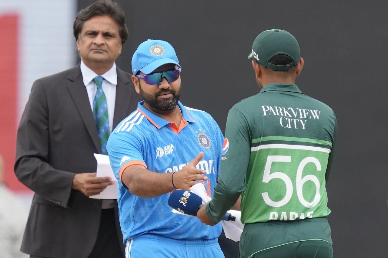 Rohit Sharma greets Babar Azam at the toss - India won, and opted to bat, India vs Pakistan, Asia Cup, Pallekele, September 2, 2023