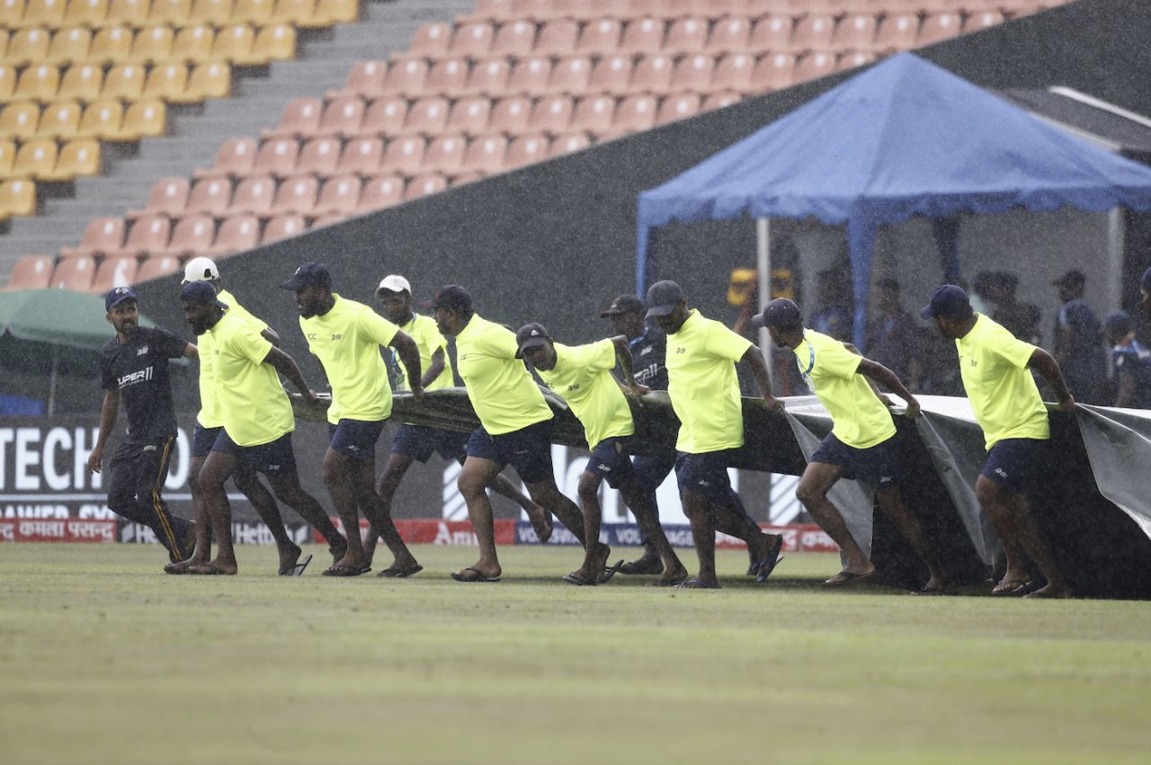 The groundspersons had a lot of work to do on the day, India vs Pakistan, Asia Cup, Pallekele, September 2, 2023