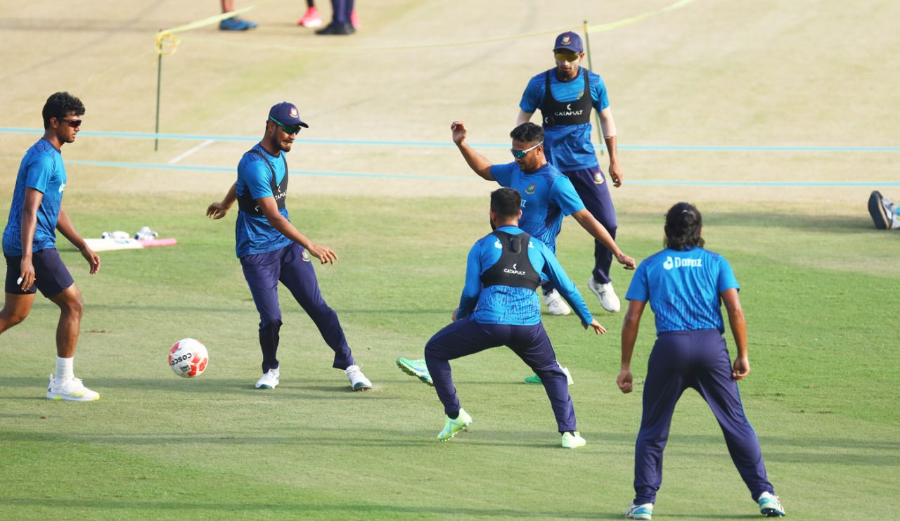 Bangladesh players warm up with a game of football, Asia Cup 2023, Lahore, September 2, 2023