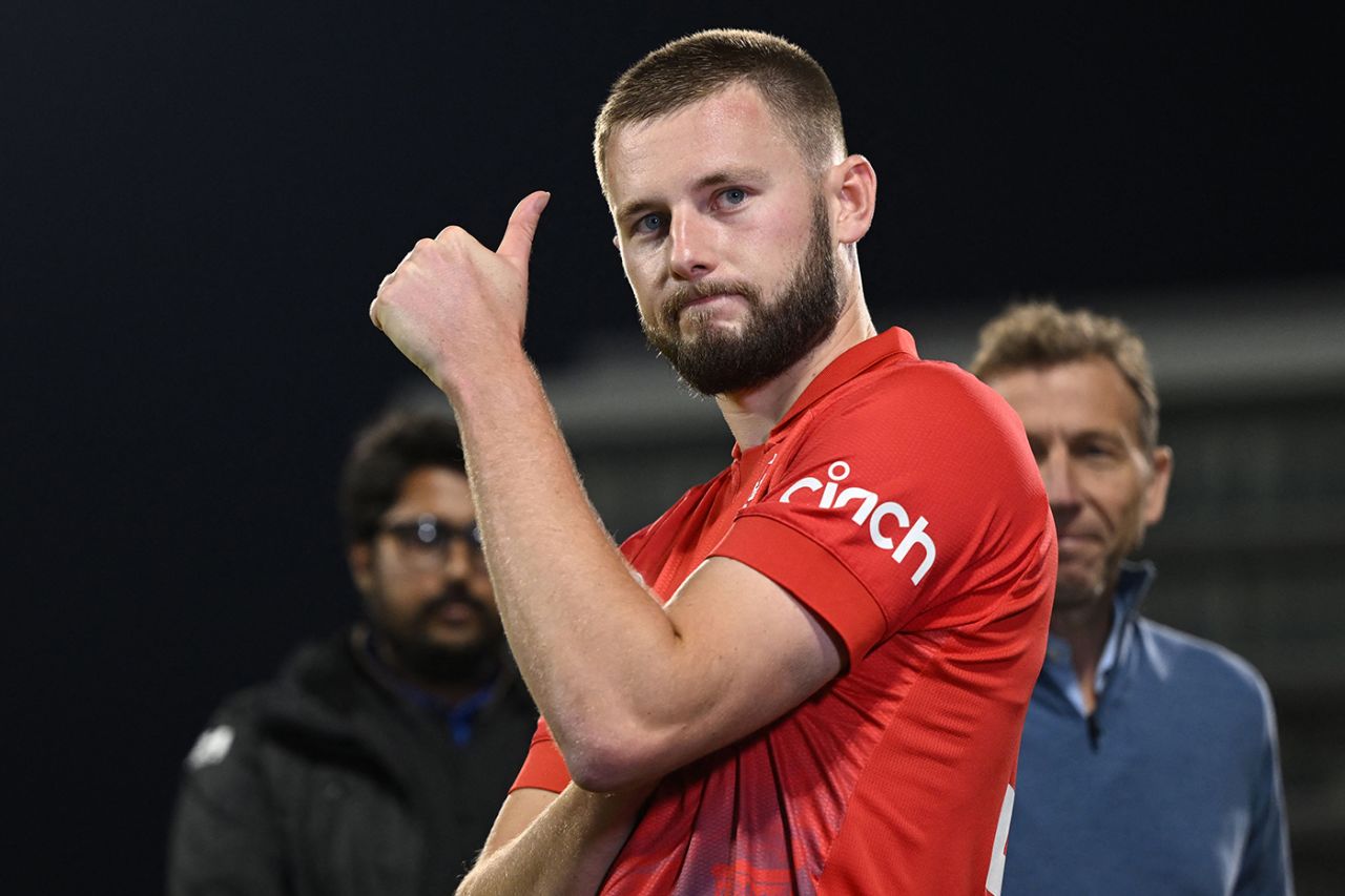 Gus Atkinson reflects on a job well done after his four-for on debut, England vs New Zealand, 2nd T20I, Old Trafford, September 1, 2023