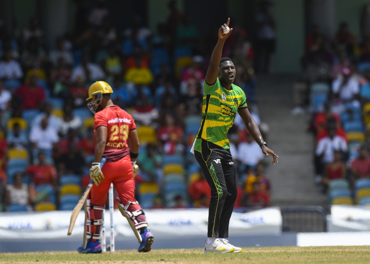 Kelvin Pitman had Nicholas Pooran caught and bowled, Jamaica Tallawahs vs Trinbago Knight Riders, CPL 2023, Bridgetown, September 03, 2023