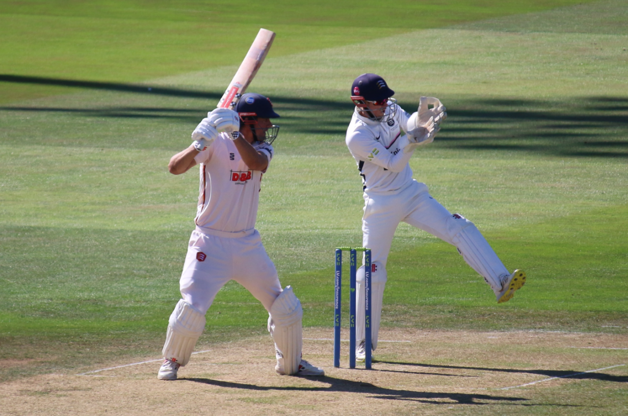 Alastair Cook cuts through the covers during the morning session at Chelmsford, Essex vs Middlesex, LV= Insurance Championship, Chelmsford, September 4, 2023