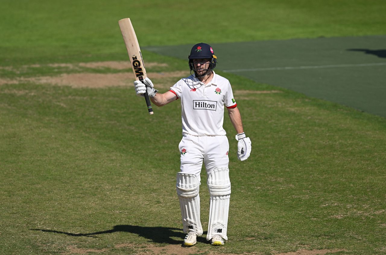 Josh Bohannon's bat was raised for a half-century, Northamptonshire vs Lancashire, County Championship, Division One, Wantage Road, September 4, 2023