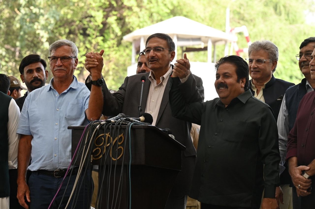 PCB chairman Zaka Ashraf with BCCI president Roger Binny and vice president Rajeev Shukla, Lahore, September 4, 2023