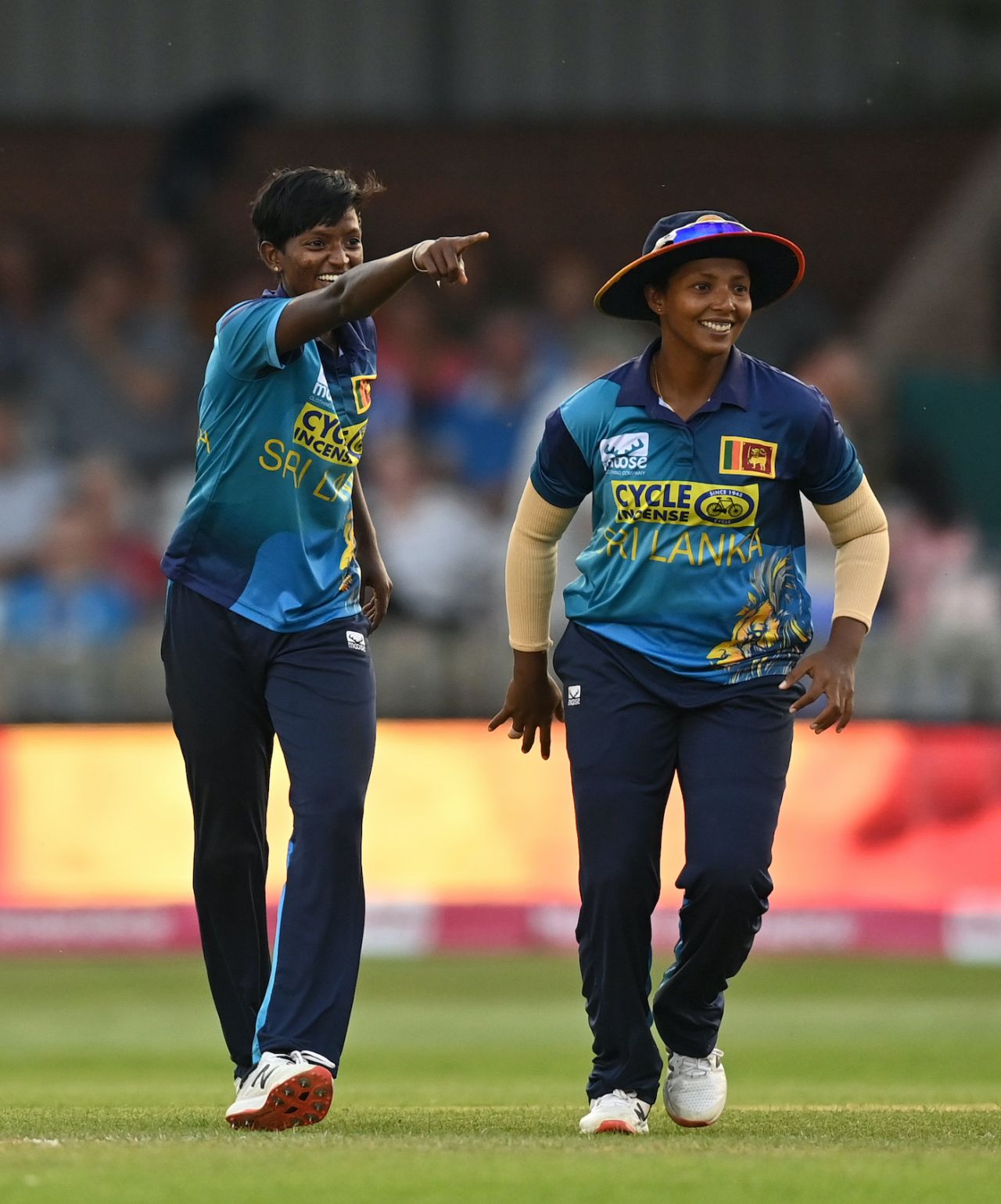 Kavisha Dilhari and Hasini Perera celebrate a wicket, England vs Sri Lanka, 3rd women's T20I, Derby, September 6, 2023