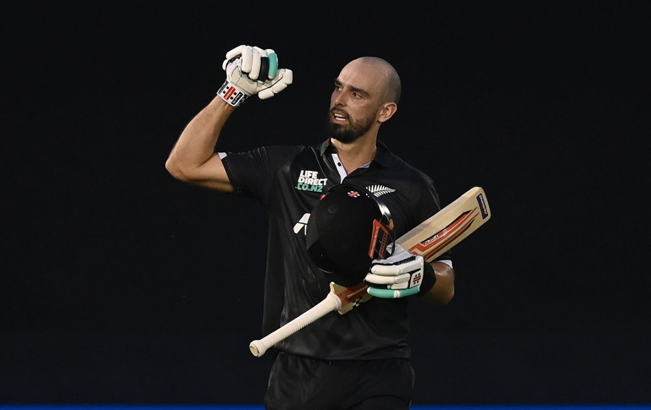 Daryl Mitchell celebrates his fourth ODI century, England vs New Zealand, 1st ODI, Cardiff, September 8, 2023