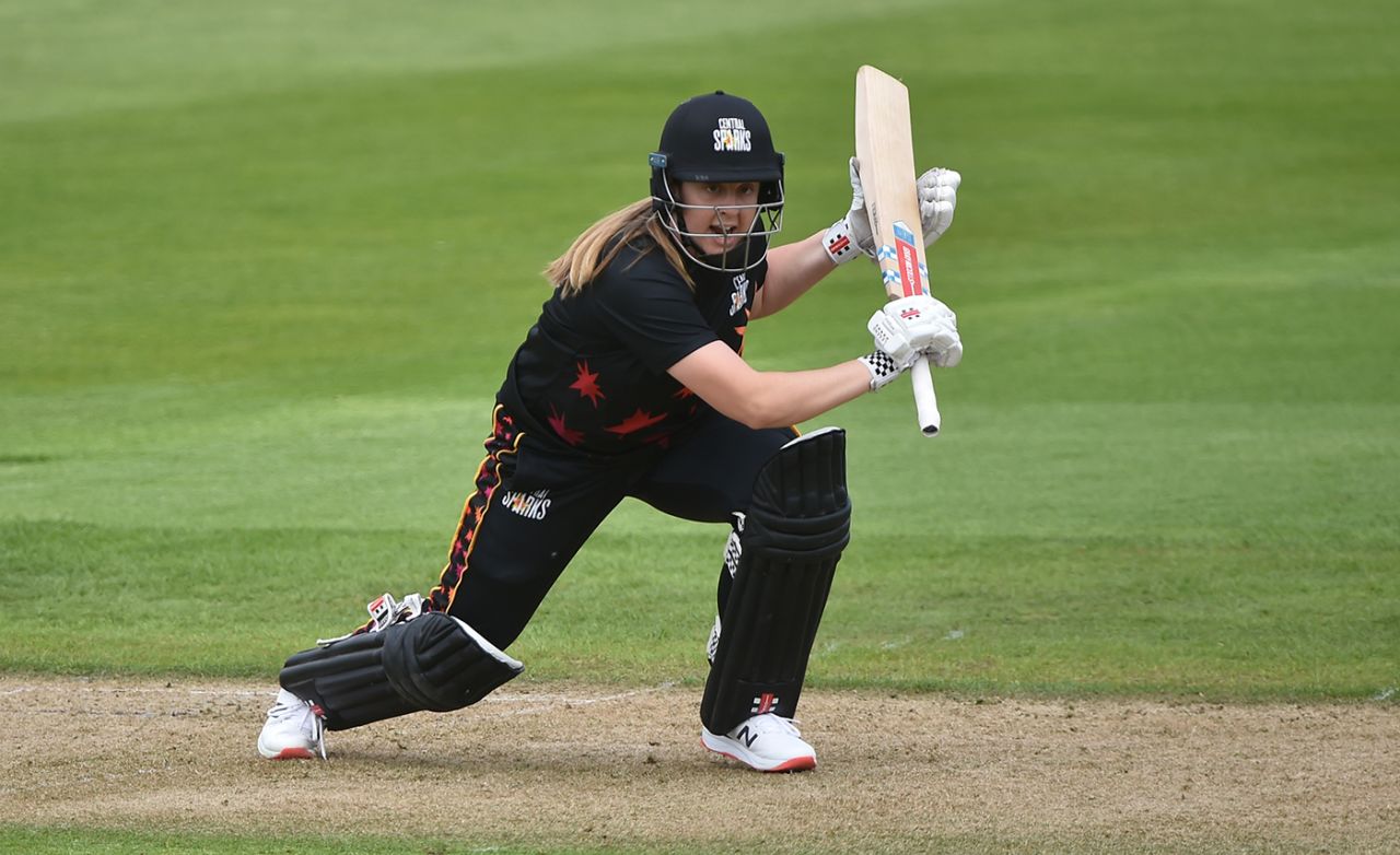 Abigail Freeborn in action for Central Sparks, Central Sparks vs Sunrisers, Charlotte Edwards Cup, Edgbaston, May 21, 2022