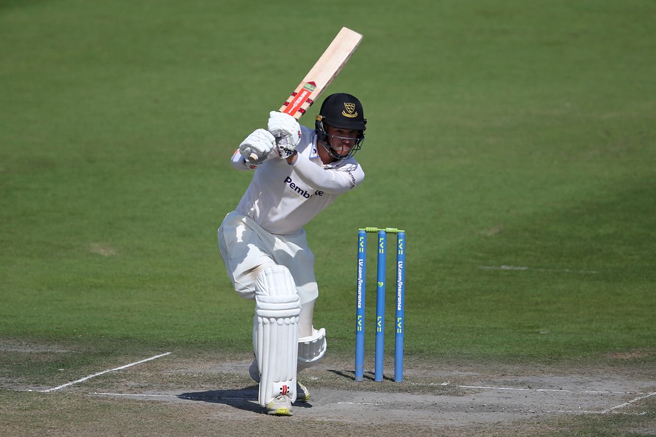 Tom Clark drives on his way to a fifty, Sussex vs Leicestershire, County Championship, Division Two, Hove, September 11, 2023
