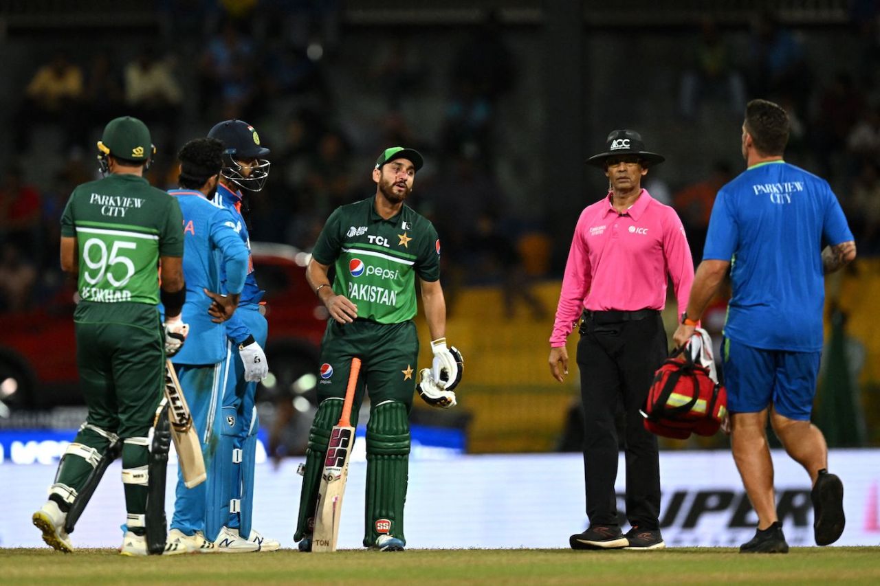 Agha Salman bled a bit after sweeping the ball into his face, Pakistan vs India, Asia Cup Super Four, Colombo, September 11, 2023