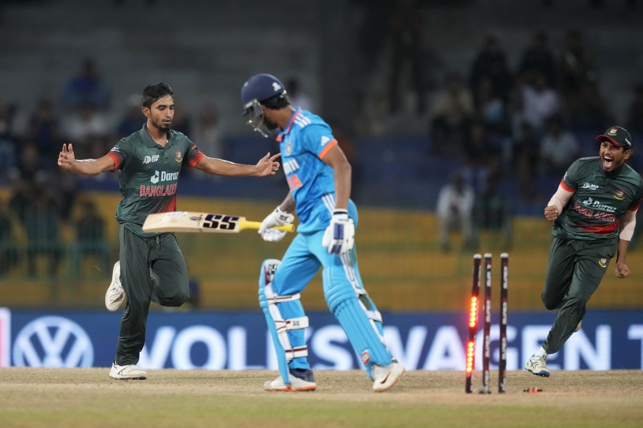Tanzim Hasan Sakib removed Tilak Varma with a piercing in-dipper, Bangladesh vs India, Asia Cup Super Four, Colombo, September 15, 2023
