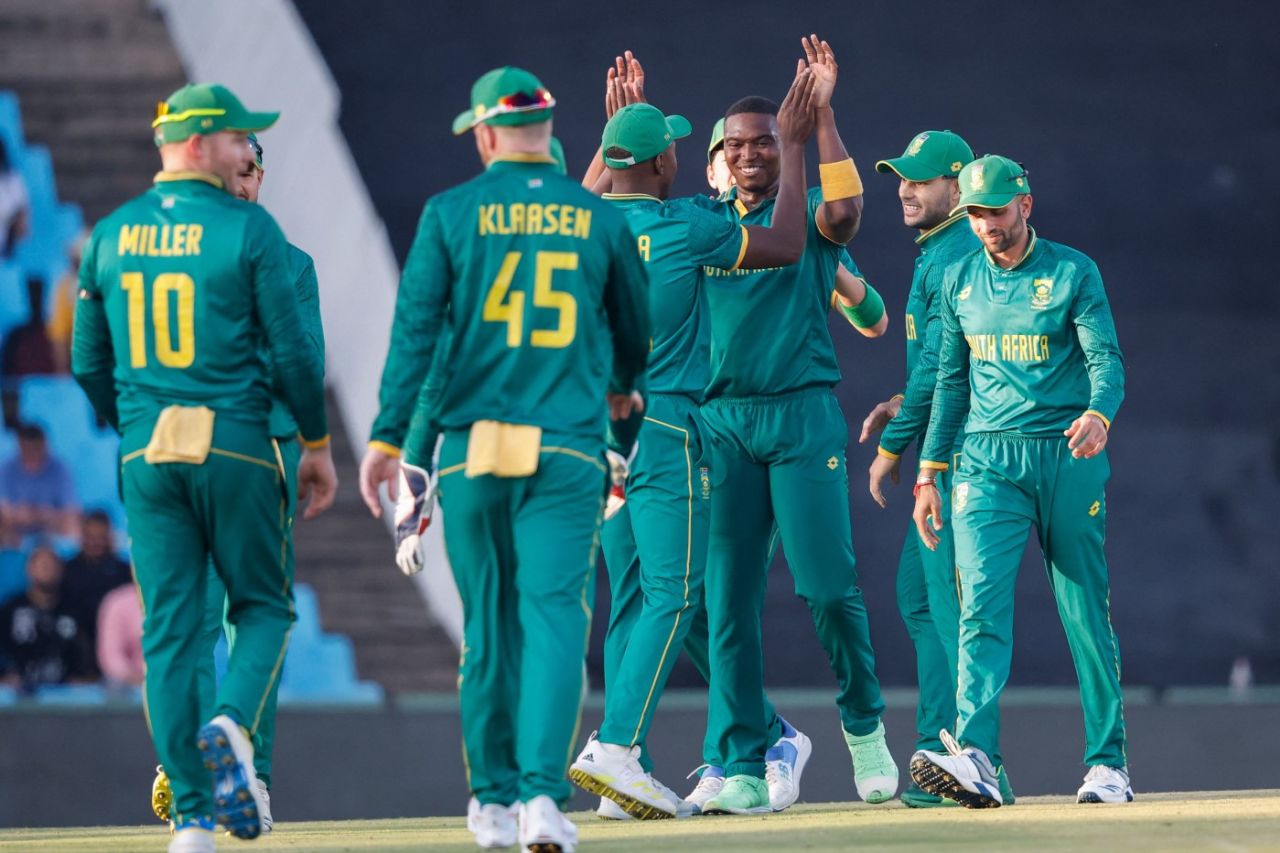 Lungi Ngidi celebrates an early wicket, South Africa vs Australia, 4th ODI, Centurion, September 15, 2023