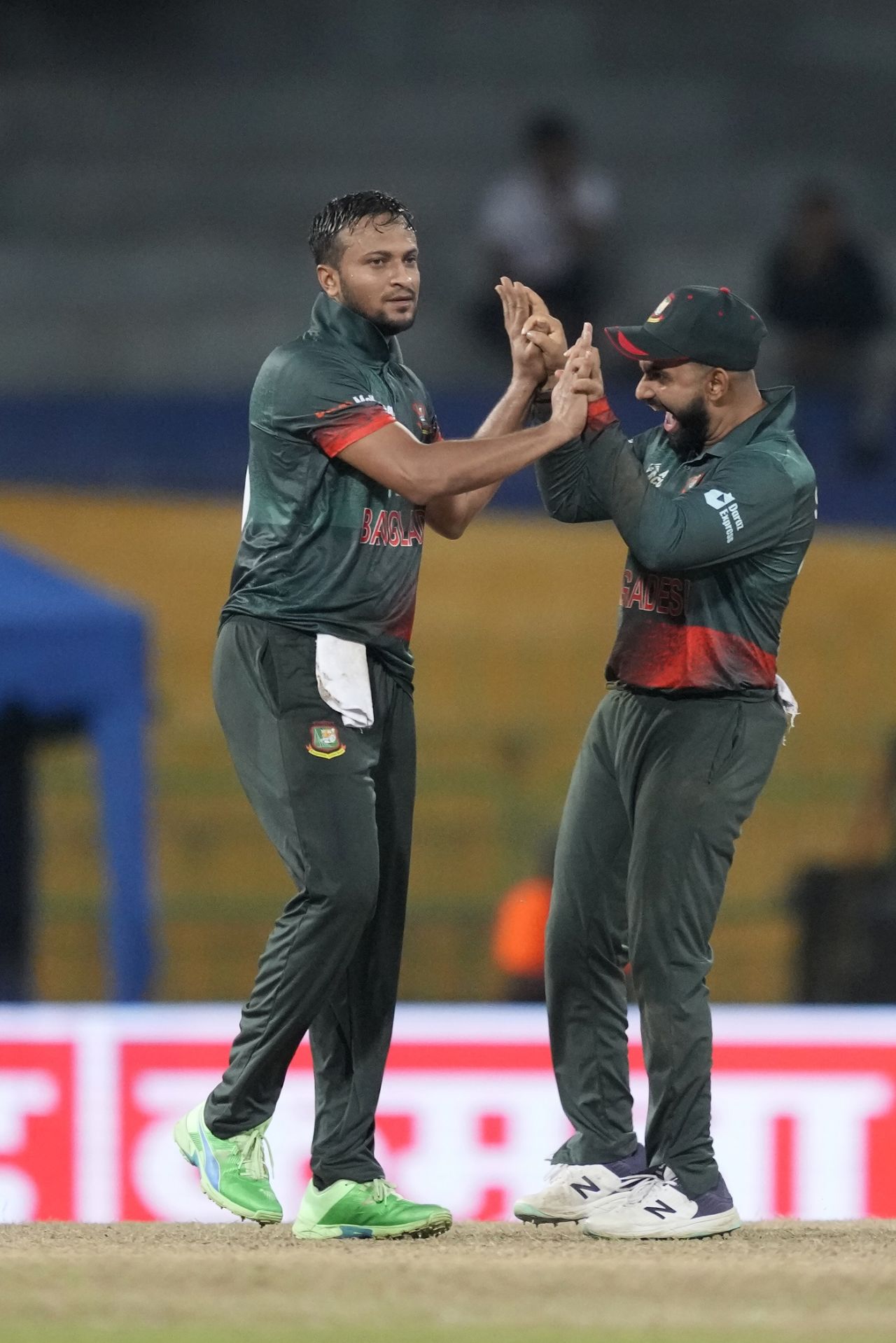 Shakib Al Hasan celebrates after cleaning up Suryakumar Yadav for 26, Bangladesh vs India, Asia Cup Super Four, Colombo, September 15, 2023