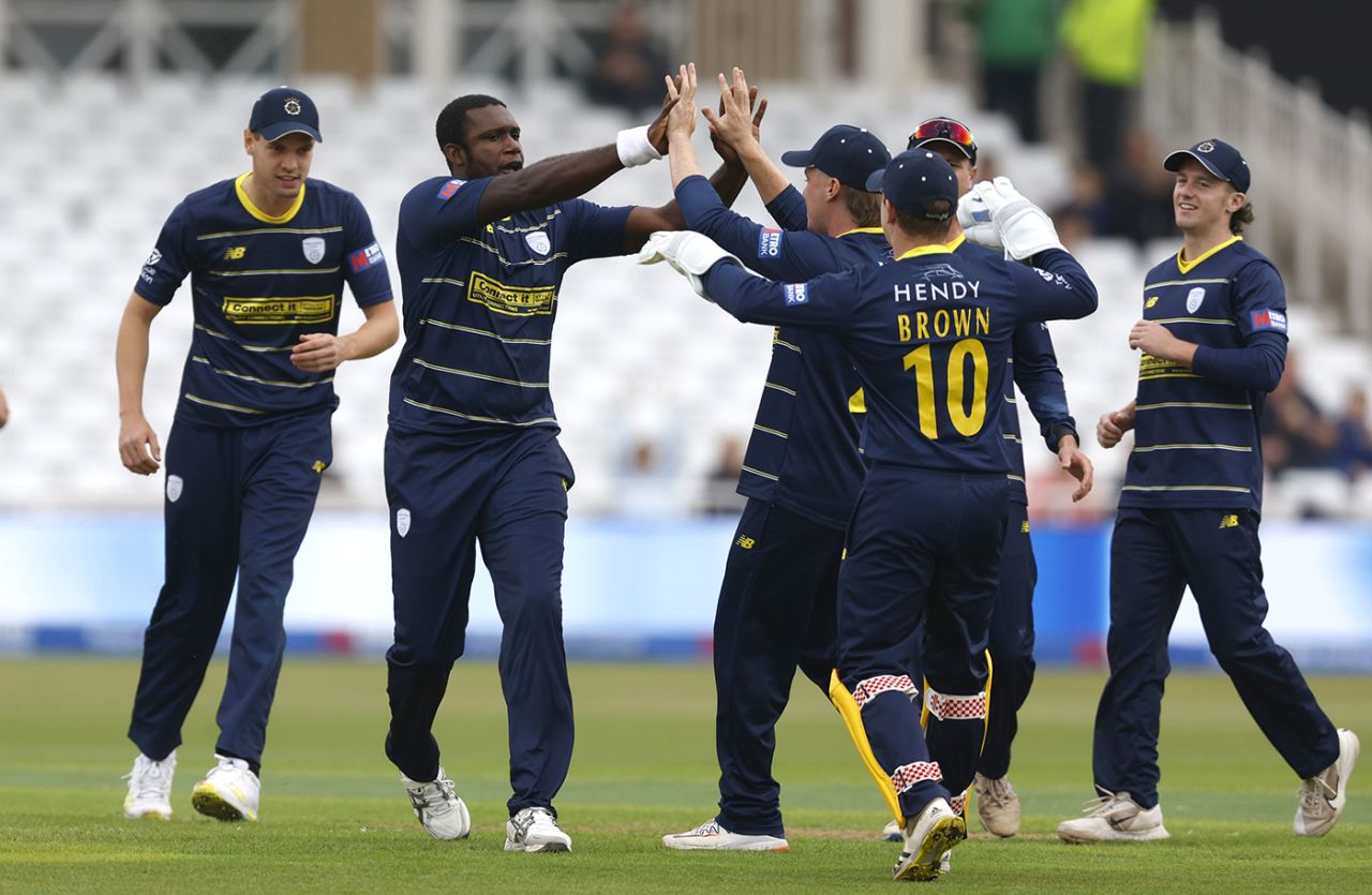 Keith Barker took three wickets in his opening spell, Leicestershire vs Hampshire, Metro Bank Cup final, Trent Bridge, September 16, 2023